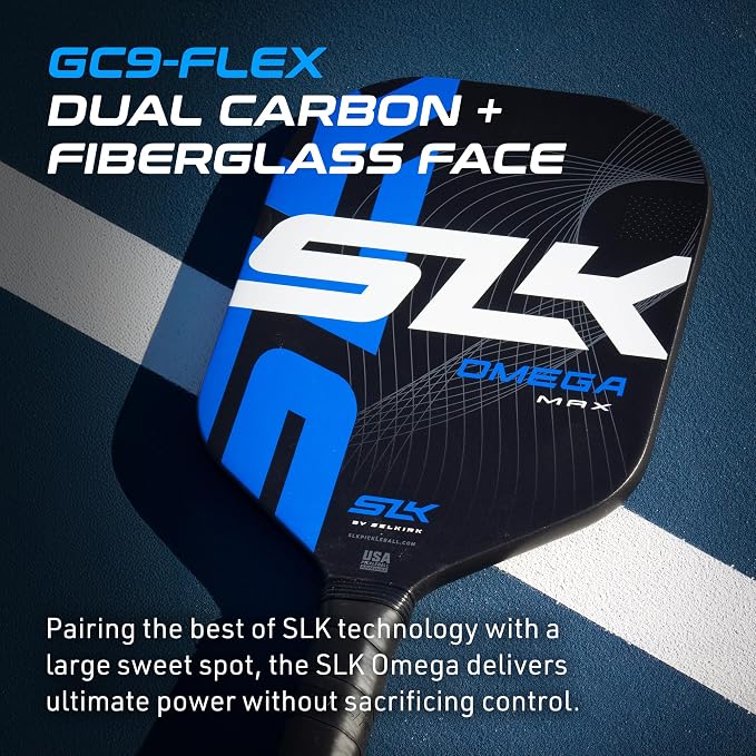Selkirk Sport SLK Omega Pickleball Paddle Designed in The USA | Edgeless Dual Carbon and Fiberglass Pickleball Paddle with Rev-Core+ Polymer Core | XL Blue