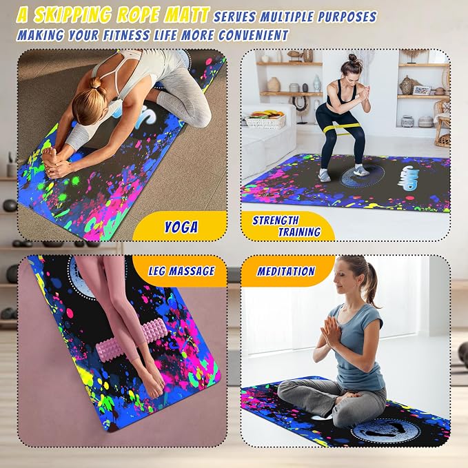 Large Rubber Jump Rope 63"L x 24"W x 0.24" Th Shock Absorbing & Non-Slip Design with Diatom Mud Layer Indoor/Outdoor Exercise Mat for Home Gym, Fitness & Training
