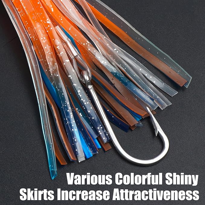Trolling Lures Saltwater for Tuna Mahi Marlin Wahoo Dolphin Shark Offshore Trolling Baits with Squid Skirt Big Game Fishing Lures Deep Sea Squid Skirts Rig 6/9 inch
