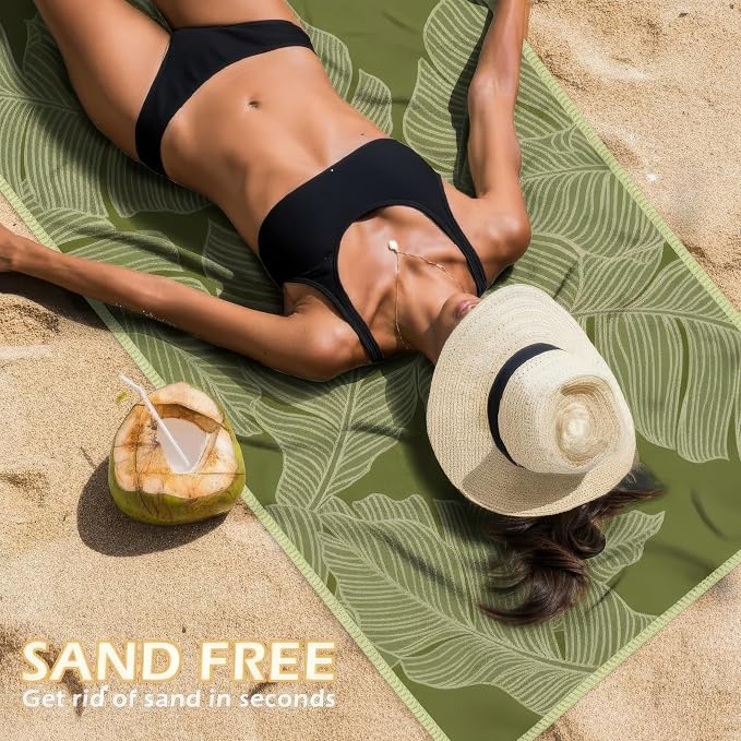 Eunzel Microfiber Beach Towel, Quick Dry Travel Towel Large Sand Free Towel for Beach, Camping, Swim Pool, Gym, Sports& Yoga 71"x32", Palm Green