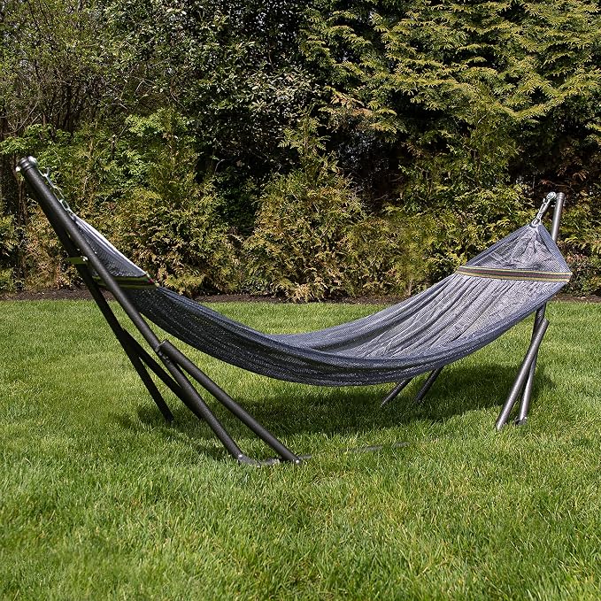 Best Home Fashion Portable Hammock with Collapsible Steel Stand, 450 lbs Capacity, No Tools Assembly, Carrying Bag Included, Perfect for Indoor Outdoor Backyard Patio Camping Beach, Grey