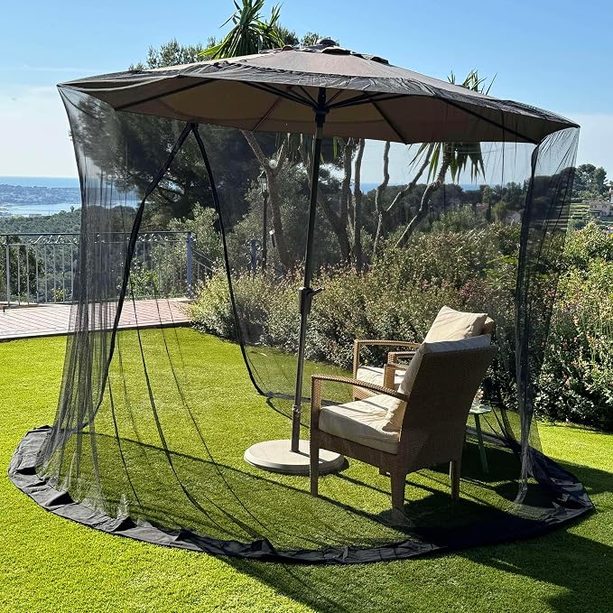 Mosquito Net for Umbrella 9.2 FT | Two Zippers & Works for Cantilever | Larger & Stronger Outdoor Netting | Patio, Porch & Garden Terrace | Outside Canopy Bug & Fly Protection Enclosure