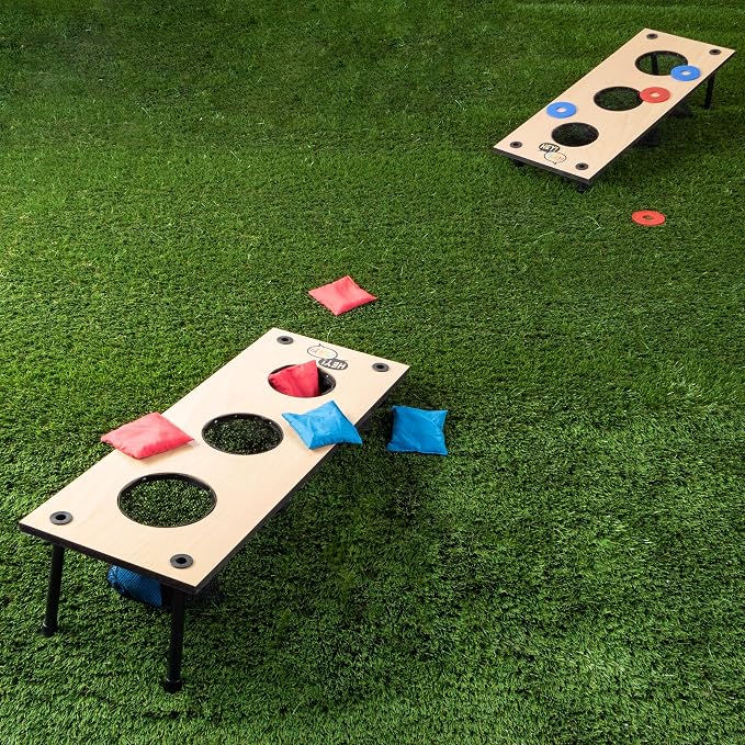 HEY! PLAY! 2-in-1 Washers Game and Bean Bag Toss Set - Indoor or Outdoor Classic Wooden Team Backyard and Tailgate Party Games for Kids and Adults