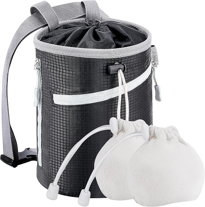 Chalk Bag for Rock Climbing, Bouldering Bag Bucket, 2 Waterproof Zipper for Gymnastics, Cross Fit, and Lifting (Large)
