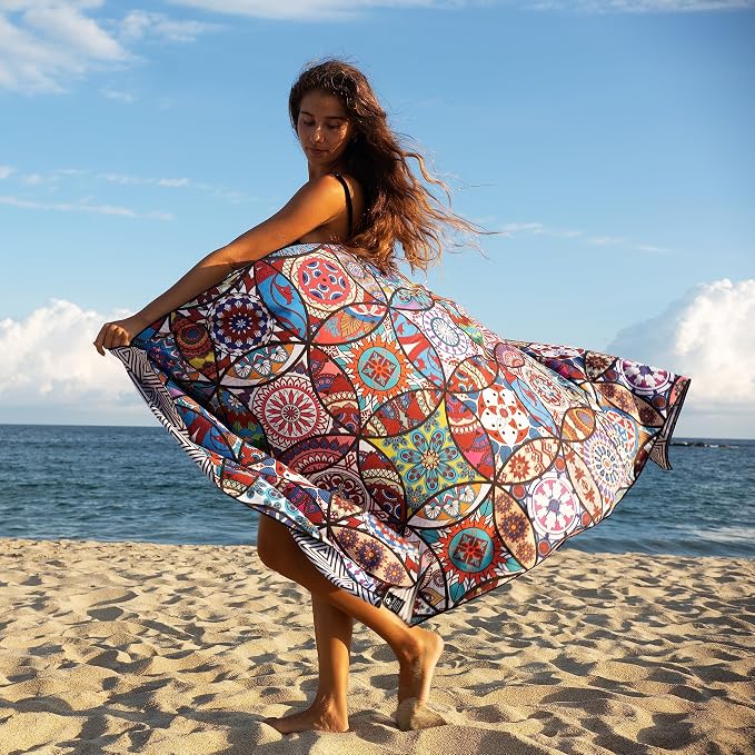Elite Trend Quick Dry Towel Extra Large 78x35 Inch - Microfiber Beach Towel - Perfect for Beach, Travel, Swimming, Pool, Yoga, Hiking, Camping - Lightweight, Fast Drying, Compact for Adults (Mandala)