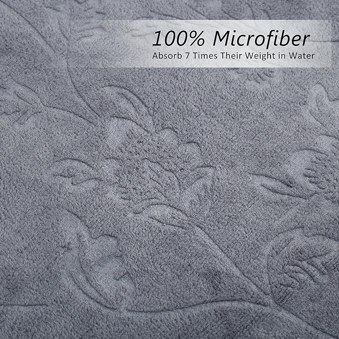 JML Large Bath Towels Set of 2, 30" x 60", Fast Drying, Soft Super Absorbent Oversized Microfiber Towel for Body, Use for Hotel, Salon, Yoga, Gym,Spa, Sauna, Shower, Pool, Sport - Grey Floral
