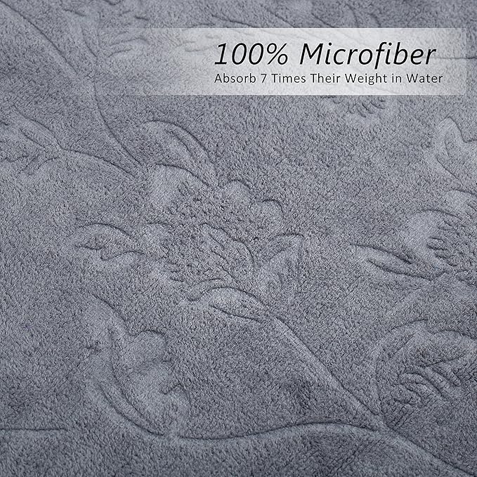JML Large Microfiber Bath Towels Set of 6, 30" x 60", Soft,Super Absorption, Quick-Drying Perfect for Shower, Sauna, Yoga, Gym, Beach, Pool, Sport - Grey Floral Pattern