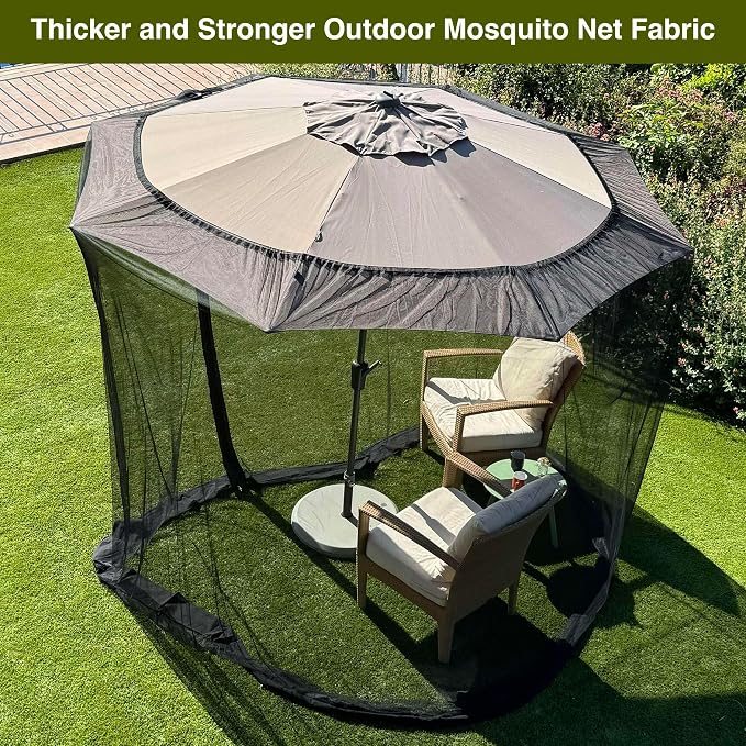 Mosquito Net for Umbrella 7.5 FT | Two Zippers & Works for Cantilever | Larger & Stronger Outdoor Netting | Patio, Porch & Garden Terrace | Outside Canopy Bug & Fly Protection Enclosure