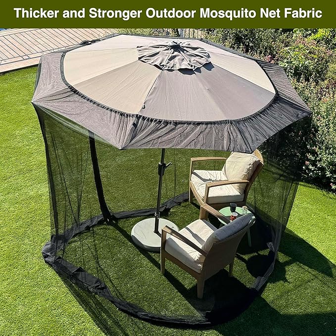 Mosquito Net for Umbrella 11 FT | Two Zippers & Works for Cantilever | Larger & Stronger Outdoor Netting | Patio, Porch & Garden Terrace | Outside Canopy Bug & Fly Protection Enclosure