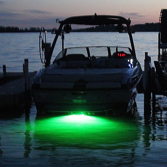 Tidal Wake IP68 LED Underwater Boat Drain Plug Light, Fits 1/2" NPT Threaded Drain, No Holes to Drill! Ultra-Bright Underwater Marine Lighting in Minutes! for Cruising, Fishing, Swimming (Green)
