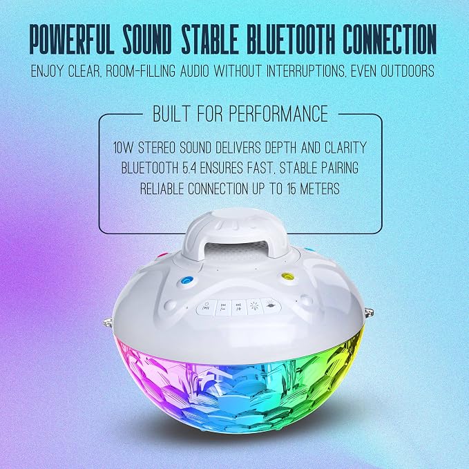 Floating Pool Speaker with Fountain & RGB Lights, 3-in-1 Bluetooth 5.4 Waterproof Speaker, IP68 Shower Speaker,Inflatable Hot Tub Accessories,10000mAh Battery,24H Playtime,Loud Stereo Outdoor Speaker