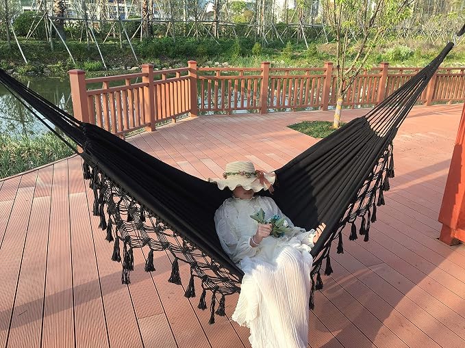 Hammock Double Hammocks for Outside Camping Cotton Canvas Fabric Brazilian Hammock Indoor Outdoor Hanging Suitable for 2 Adults