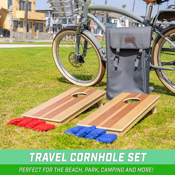 GoSports 2 ft x 1 ft Backpack Cornhole Game Set, Includes 2 Premium Wood Travel Size Boards and 8 Mini Stick and Slide Bean Bags