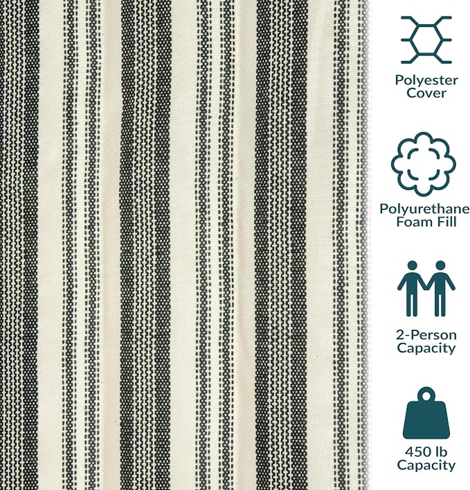Sunnydaze Outdoor Hammock with Spreader Bar - 450-Pound Capacity Curved Spreader Bar Hammock - Neutral Stripe