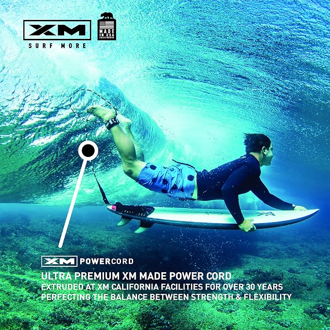 Regular Premium Surfboard Leash, 5/6/7/8/9/12ft Length, Cord (.270 in.) Unbreakable Swivels, Detachable Railsaver, Made in USA [3 Yr Warranty]