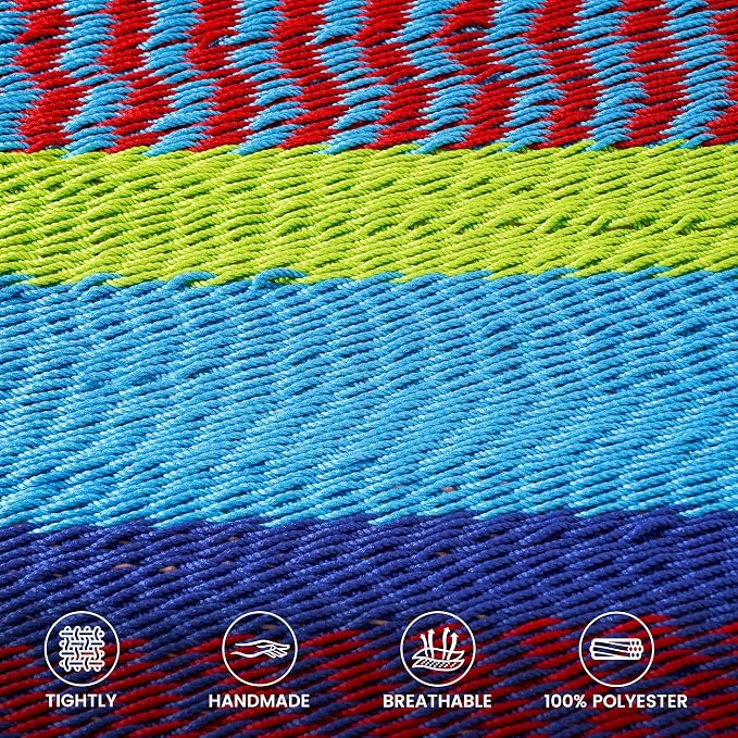 Lazy Daze Hammocks 10.5 FT Double 2 Person Caribbean Rope Hammock, Hand Woven Polyester Hammock with Spreader Bars, for Outside Outdoor Backyard Patio Poolside, 450 LBS Capacity, Multicolor