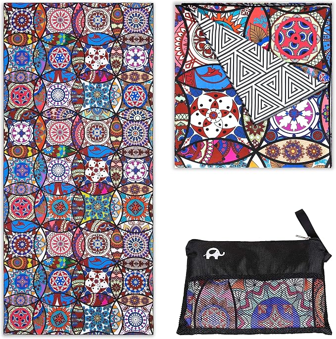 Elite Trend Quick Dry Towel Extra Large 78x35 Inch - Microfiber Beach Towel - Perfect for Beach, Travel, Swimming, Pool, Yoga, Hiking, Camping - Lightweight, Fast Drying, Compact for Adults (Mandala)