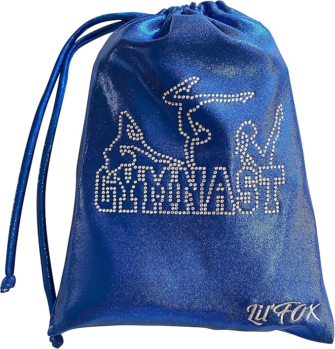 LIL'FOX 8"x10" Drawstring Gymnastics SMALL GRIP BAG 26x20cm - Lightweight Bag for Personal Equipment - Shiny Foil Rhinestones