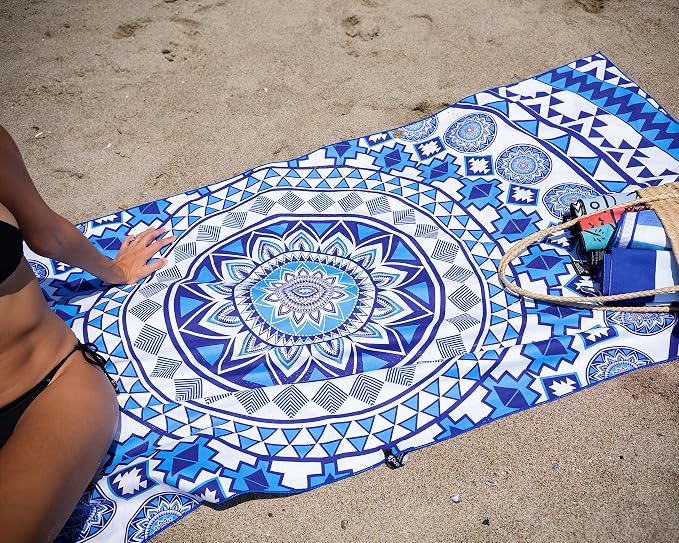 Elite Trend Microfiber Beach Towel for Adults with Bag - Extra Large 78x35 inch Lightweight Sand Free Quick Dry Towel for Travel, Swimming, Yoga, Camping (Blue Angel)