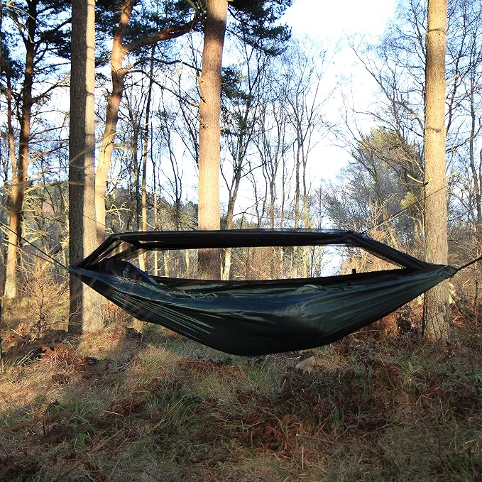 DD Hammocks Frontline Hammock - Olive Green - Portable Lightweight Camping Jungle Hammock with Mosquito Net for Outdoor Backpacking & Hiking