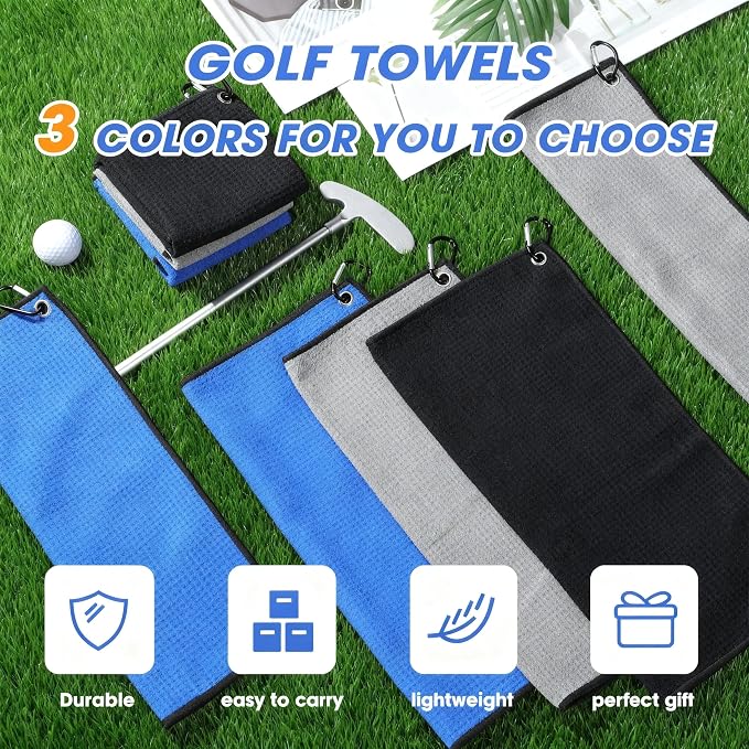 Batiyeer Golf Towels Bulk for Bags, 16"x16" Microfiber Waffle Pattern Golf Towel with Clip for Tournament, Club, Fitness