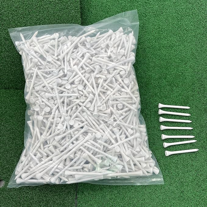 HH-GOLF®1000 Pcs Golf Tees Bulk Wood Tees 2 3/4 Inch Tall, Less Friction Professional White Wooden Tees for Clubs