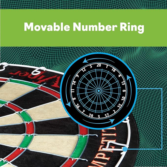 Viper League Regulation Bristle Steel Tip Dartboard Set with Staple-Free Bullseye, Galvanized Metal Thin Radial Spider Wire; High-Grade Compressed Sisal Board with Rotating Number Ring Extending Life