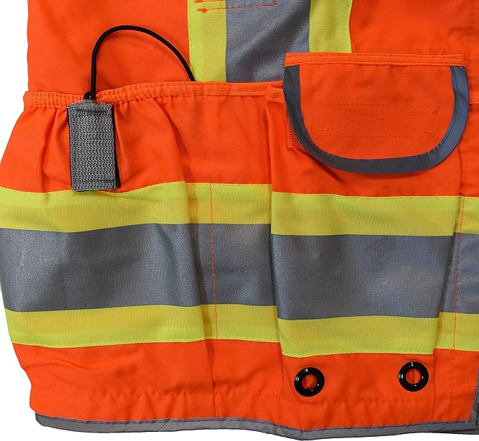 Radians SV55 Class 2 Heavy Woven Two Tone Engineer Vest with Padded Neck to Support Extra Weight in Cargo Pockets, Orange, Large