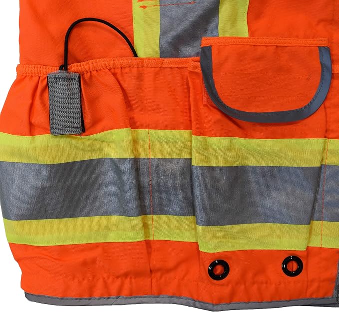 Radians SV55 Class 2 Heavy Woven Two Tone Engineer Vest With Padded Neck To Support Extra Weight In Cargo Pockets, Orange, 3X-Large