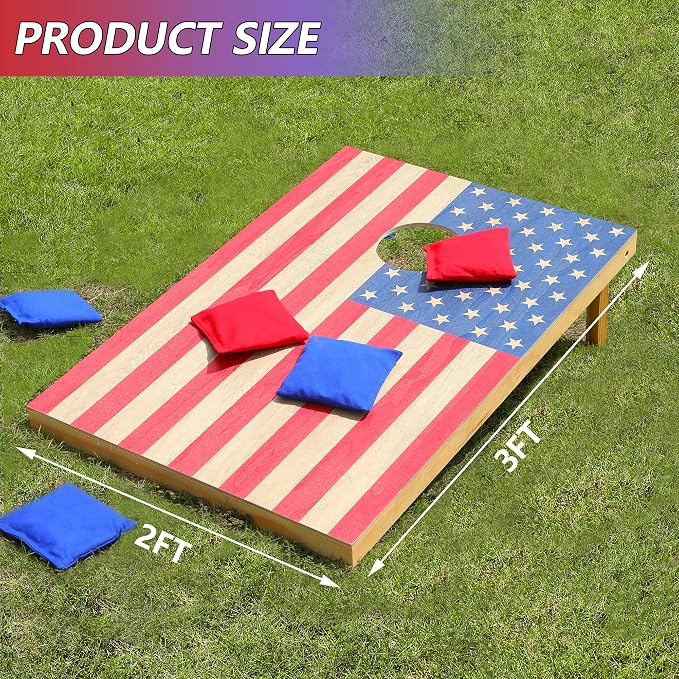 Solid Wood Cornhole Board Set, 4x2ft Regulation Cornhole Game Set with 8 Bean Bags and 2 Cornhole Boards, Premium Corn Hole Game for Adults and Family