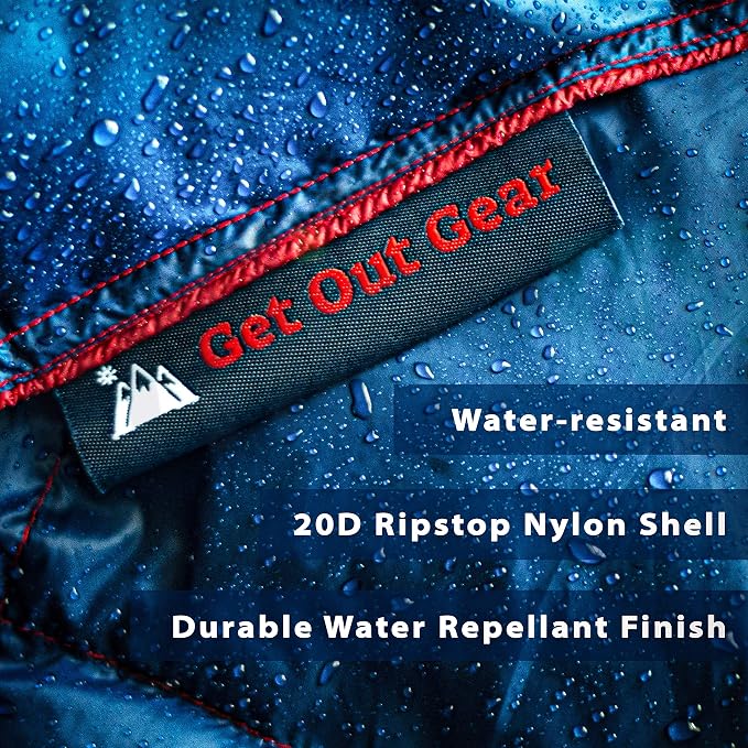 Get Out Gear Down Camping Blanket - Puffy, Packable, Lightweight and Warm | Ideal for Outdoors, Travel, Stadium, Festivals, Beach, Hammock | 650 Fill Power Water-Resistant Backpacking Quilt