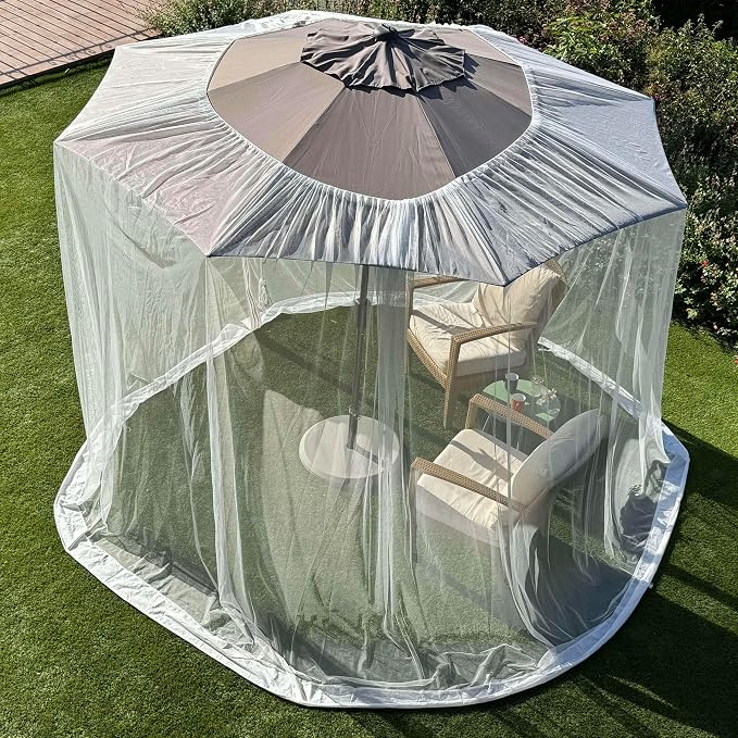 Mosquito Net for Umbrella 7.5 FT | Two Zippers & Works for Cantilever | Larger & Stronger Outdoor Netting | Patio, Porch & Garden Terrace | Outside Canopy Bug & Fly Protection Enclosure