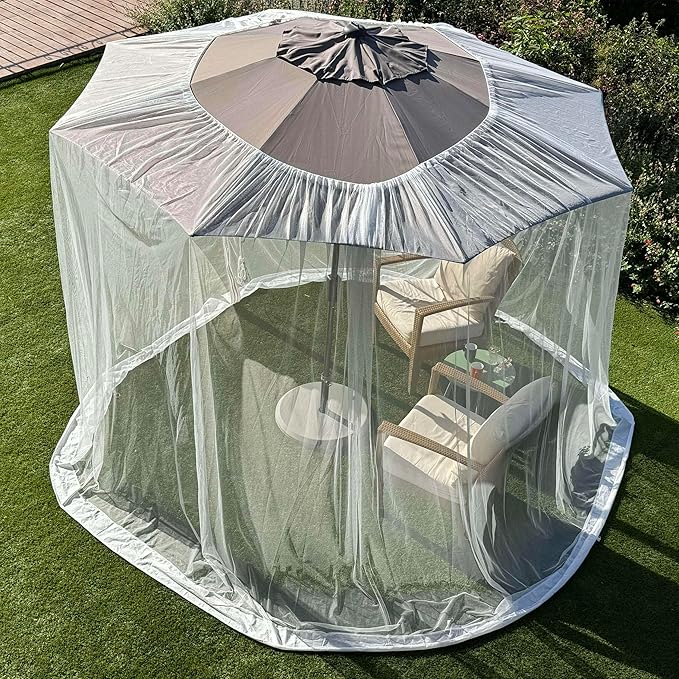 Mosquito Net for Umbrella 11 FT | Two Zippers & Works for Cantilever | Larger & Stronger Outdoor Netting | Patio, Porch & Garden Terrace | Outside Canopy Bug & Fly Protection Enclosure