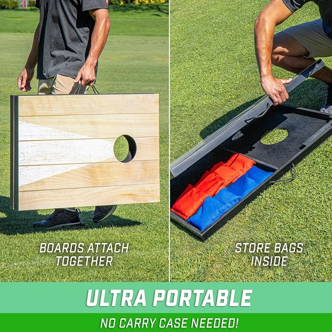 GoSports 3 x 2 ft Cornhole Board Set - Portable Outdoor Toss Game for Adults & Family - Includes Set of 8 Bean Bags with Built-in Storage - Choose Your Style