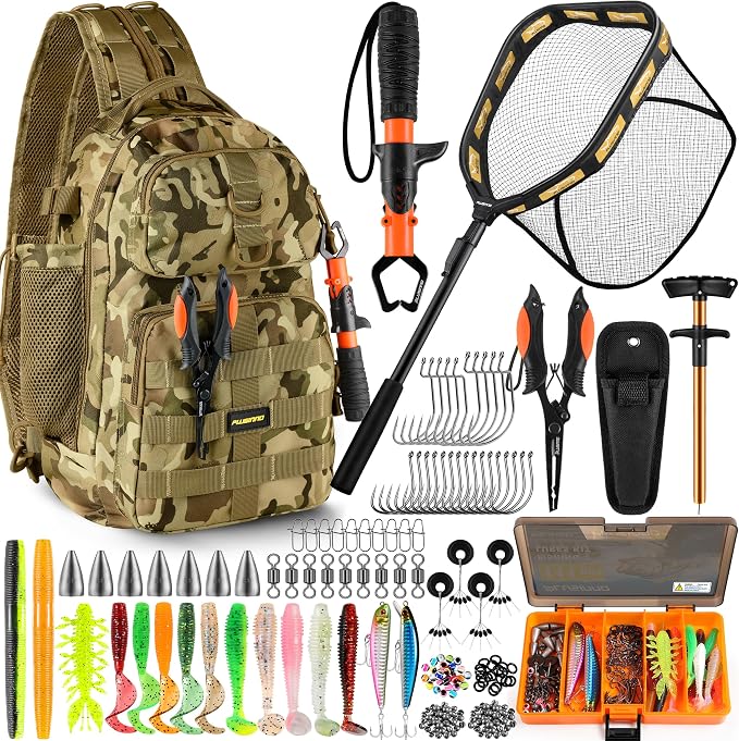 PLUSINNO Fishing Gear,Fsihing Backpack with Floating Fishing Net,Tackle Boxes,Waterproof Fishing Tackle Bag,Fishing Gifts for Men