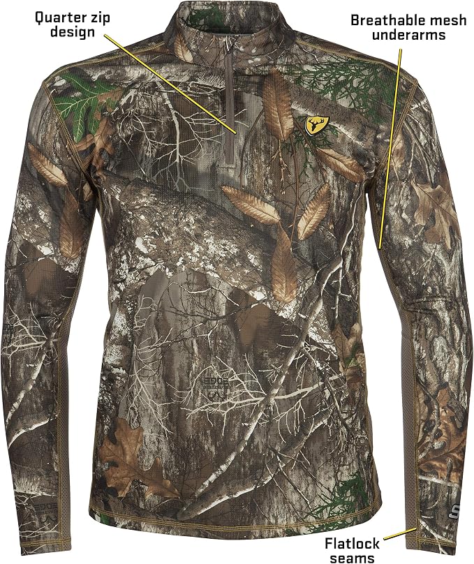 SCENTBLOCKER Angatec Long Sleeve 1/4 Zip Performance Shirt Mens Camo Hunting Clothes