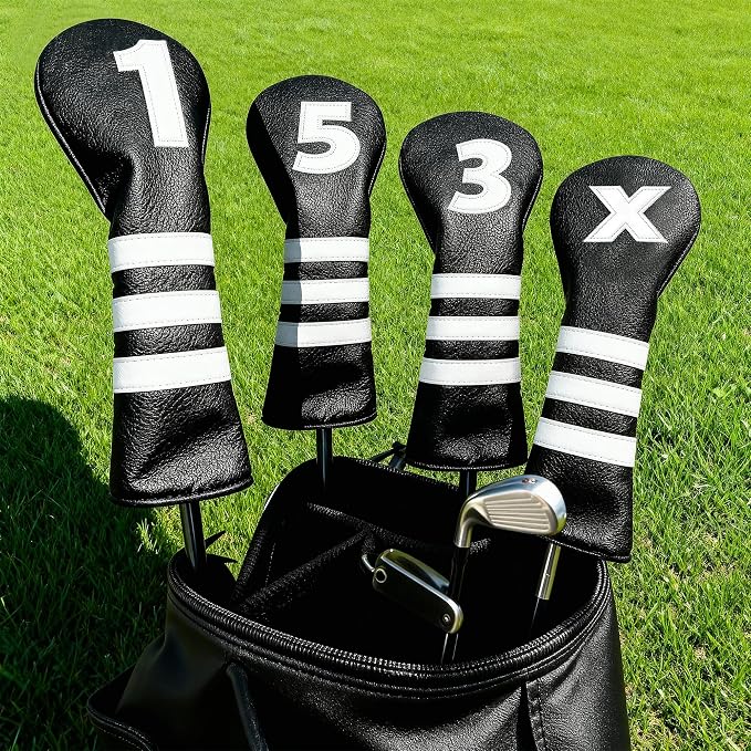 Golf Club Covers Set for Woods & Irons | Waterproof Magnetic Golf Iron Covers | Driver Wood Headcover | Durable Leather Protectors with Double-Sided Embroidery