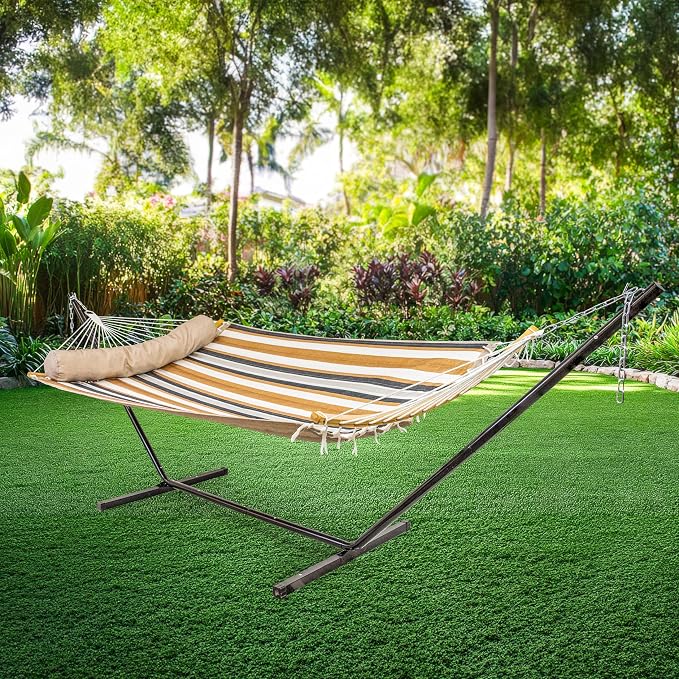 Sunnydaze Outdoor Hammock with Spreader Bar - 450-Pound Capacity Curved Spreader Bar Hammock - Calming Desert