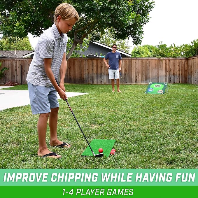 GoSports BattleChip Backyard Golf Cornhole Games – Includes Targets, Chipping Mats, Foam Golf Balls, Scorecard and Carry Case