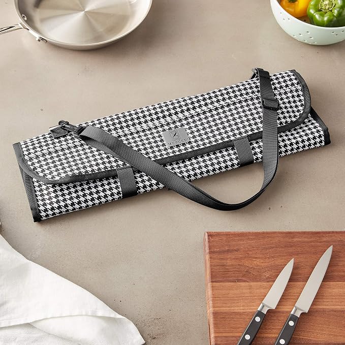 Mercer Culinary 7-Pocket Knife Roll Storage Bag, Houndstooth