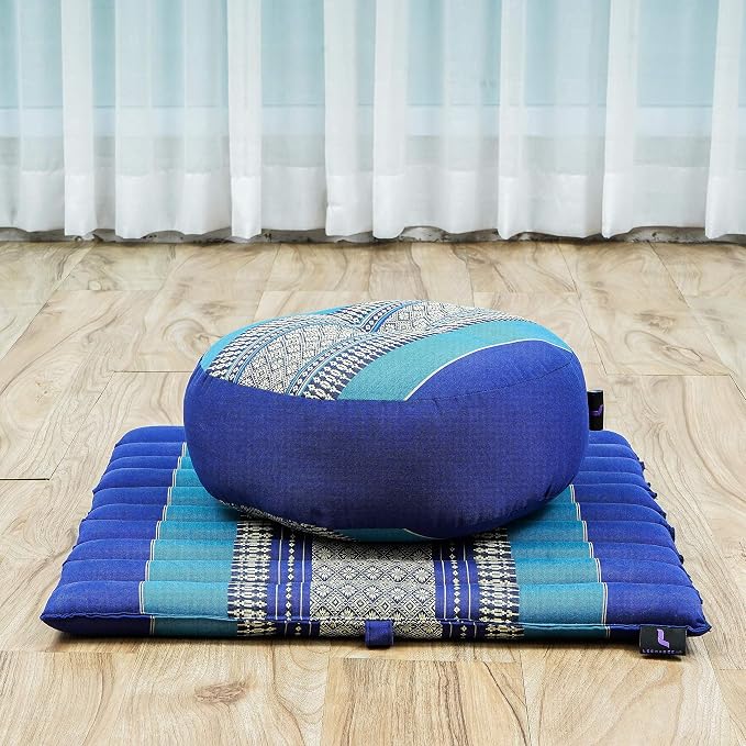Leewadee Meditation Cushion Set – 1 Small Zafu Yoga Pillow and 1 Small Roll-Up Zabuton Mat Filled with Kapok