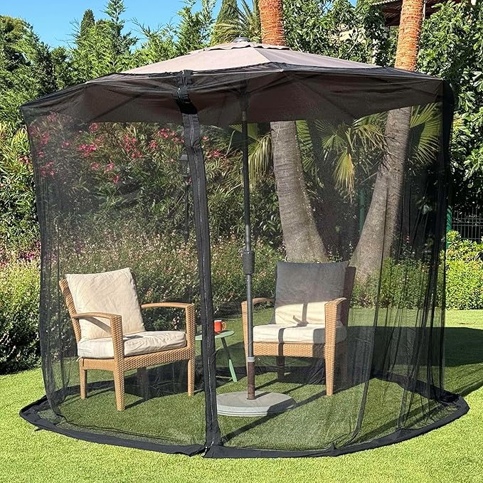 Mosquito Net for Umbrella 7.5 FT | Two Zippers & Works for Cantilever | Larger & Stronger Outdoor Netting | Patio, Porch & Garden Terrace | Outside Canopy Bug & Fly Protection Enclosure
