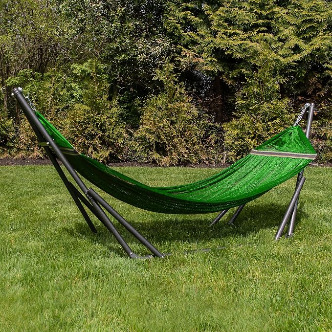 Best Home Fashion Portable Hammock with Collapsible Steel Stand, 600 lbs Capacity, No Tools Assembly, Carrying Bag Included, Perfect for Indoor Outdoor Backyard Patio Camping Beach, 2 Person, Green