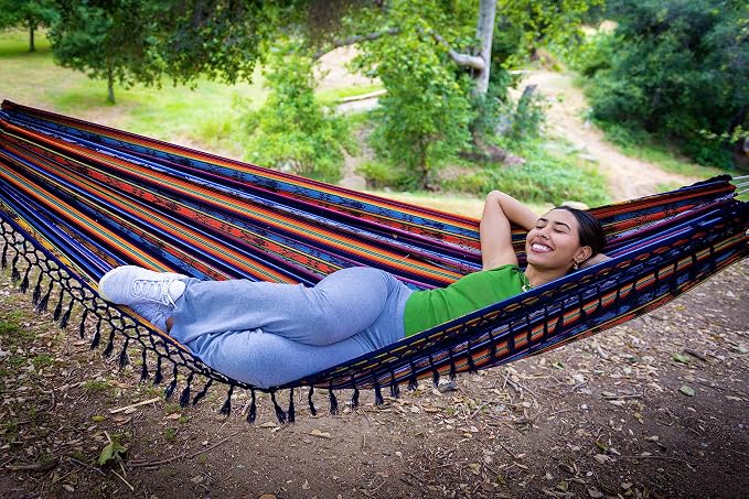Boho Classic Hammock with Tassel, Handmade, Weather-Resistant, Hammock for Indoor & Outdoor, Lightweight Durable - for Patio, Porch, Backyard Lounging (Otavalo Rainbow)
