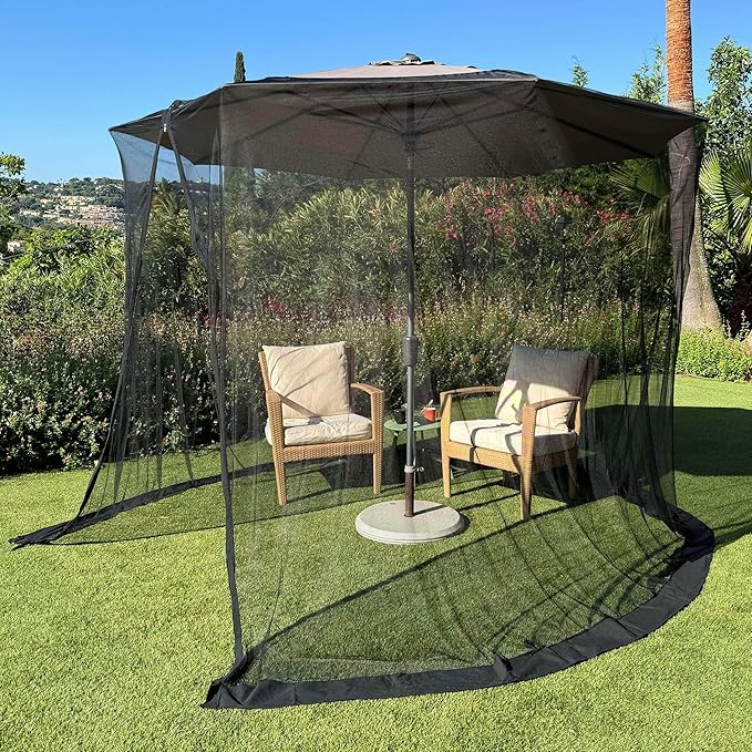 Mosquito Net for Umbrella 11 FT | Two Zippers & Works for Cantilever | Larger & Stronger Outdoor Netting | Patio, Porch & Garden Terrace | Outside Canopy Bug & Fly Protection Enclosure