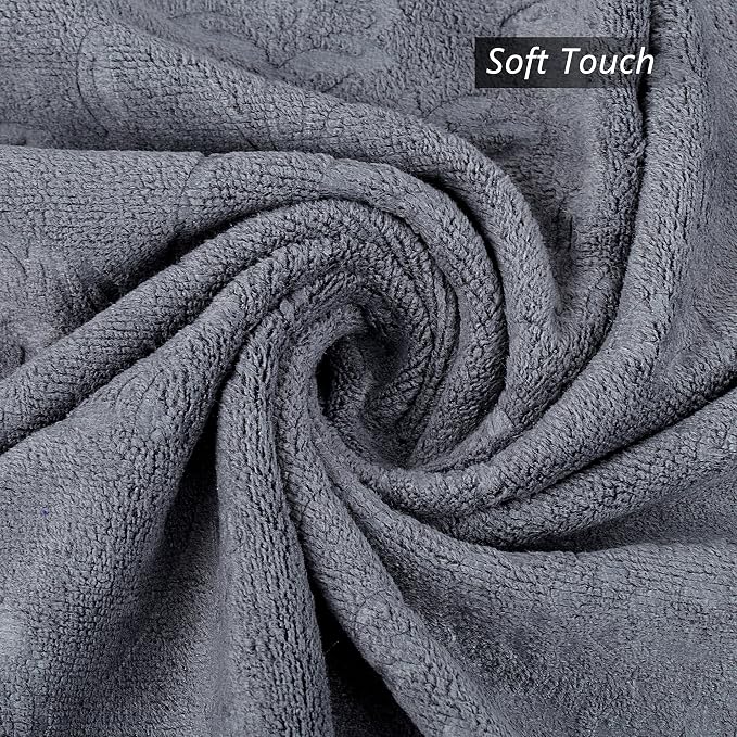 JML Large Microfiber Bath Towels Set of 6, 30" x 60", Soft,Super Absorption, Quick-Drying Perfect for Shower, Sauna, Yoga, Gym, Beach, Pool, Sport - Grey Floral Pattern