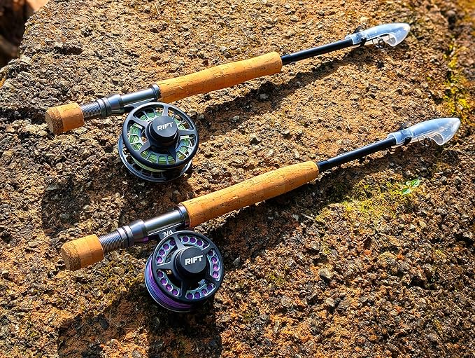 RIFT Apache II Fly Fishing Rod – Carbon Fiber Telescopic Fishing Rod – One-Piece Travel Fishing Rod – Fast Action Fly Rod with Aluminum Reel Seat, Stainless Guides, and Folding Hook Keeper