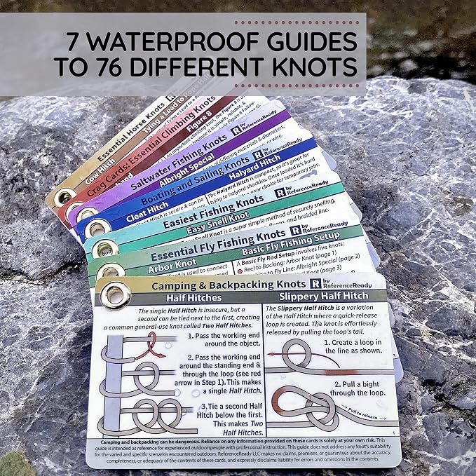 Complete Knot Card Bundle - 7 Pocket Guides Show How to Tie 76 Knots - Includes a Waterproof Booklet for Outdoors, Boating, Climbing, Horse, Easy Fishing, Fly Fishing, and Saltwater Angling