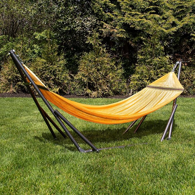 Best Home Fashion Portable Hammock with Collapsible Steel Stand, 600 lbs Capacity, No Tools Assembly, Carrying Bag Included, Perfect for Indoor Outdoor Backyard Patio Camping Beach, 2 Person, Yellow