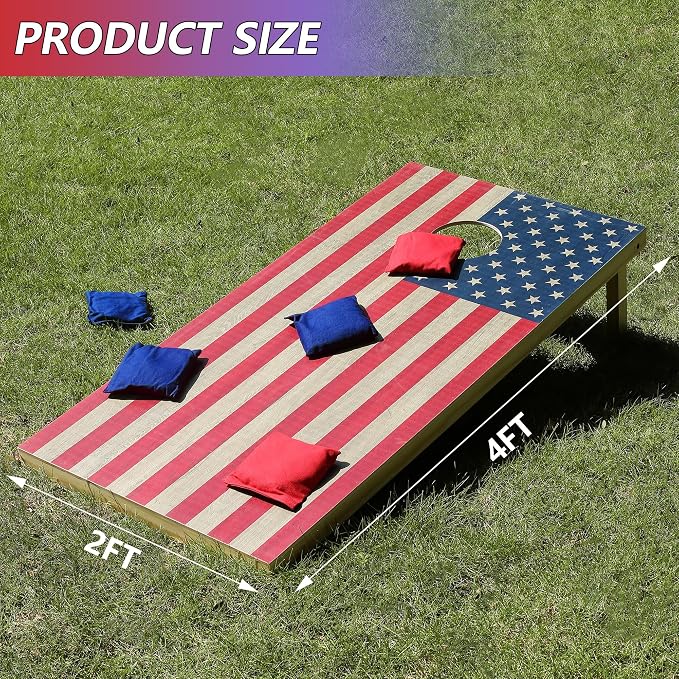 Solid Wood Cornhole Board Set, 4x2ft Regulation Cornhole Game Set with 8 Bean Bags and 2 Cornhole Boards, Premium Corn Hole Game for Adults and Family